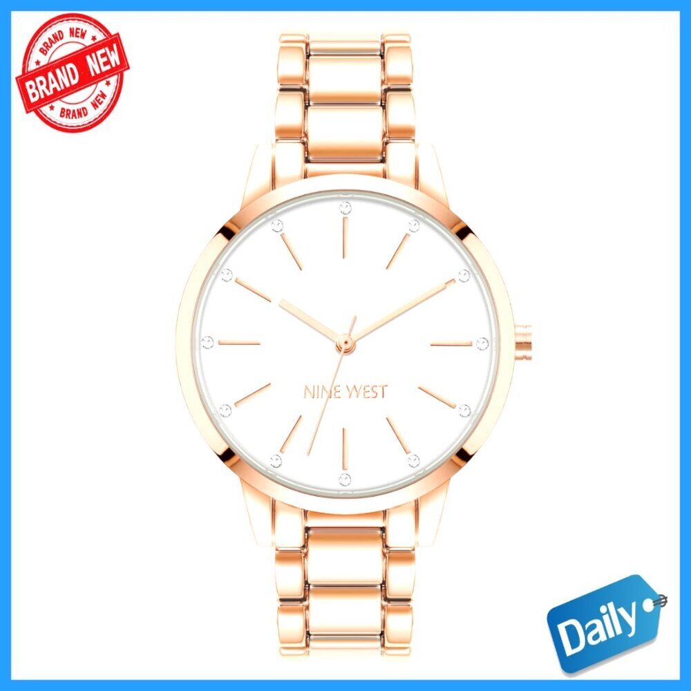 Rose Gold Bracelet Watch with Crystal Markers, Mineral Lens, Dress Style